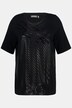 Foil Graphic Print Bead Accent Round Neck Stretch Knit Top