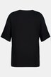 Foil Graphic Print Bead Accent Round Neck Stretch Knit Top