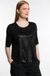 Foil Graphic Print Bead Accent Round Neck Stretch Knit Top