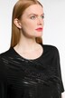 Foil Graphic Print Bead Accent Round Neck Stretch Knit Top