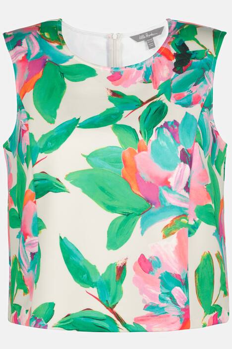 Blouse en néoprène scuba, fleurs, zip, col rond