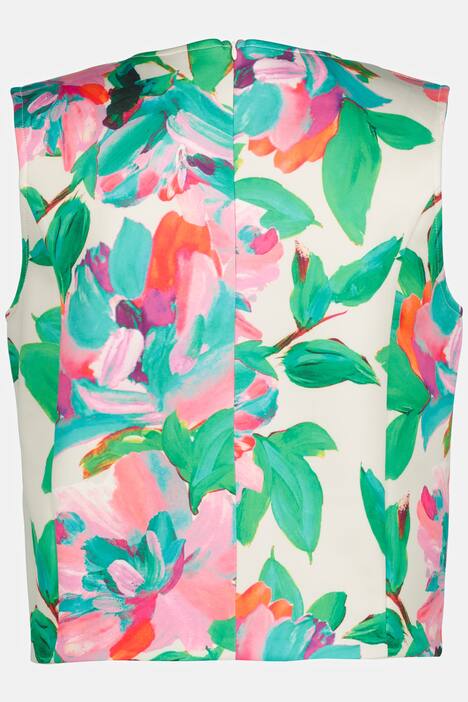 Blouse en néoprène scuba, fleurs, zip, col rond