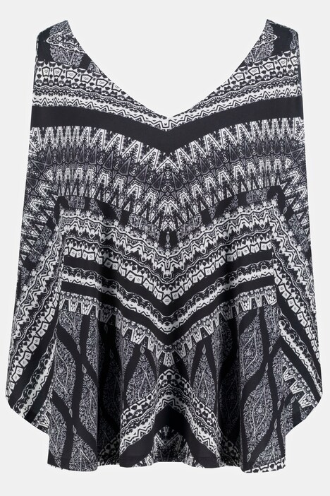 Camisa tipo blusa, estampado de mosaico, apertura en los hombros, mangas 3/4