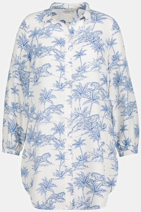 longline blouse, overhemdkraag, zijsplitten, tijgerprint