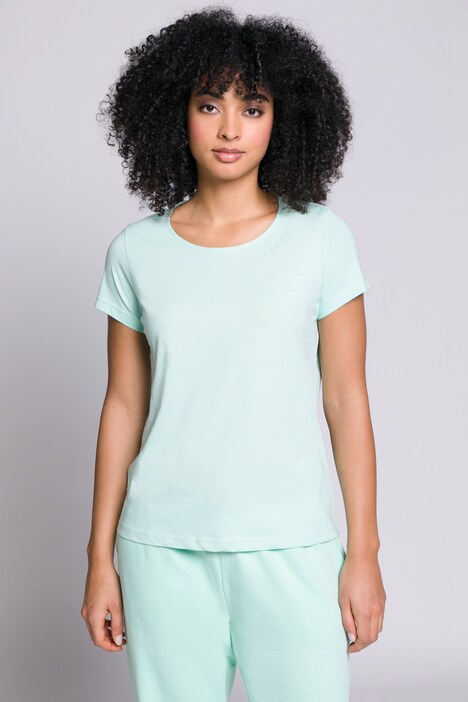 T-Shirt, HELLO-Stickerei, Rundhals, Halbarm