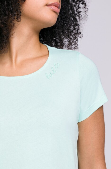 T-Shirt, HELLO-Stickerei, Rundhals, Halbarm