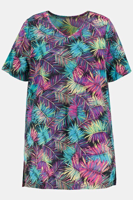 Palm Print V-Neck Cotton Knit Tunic