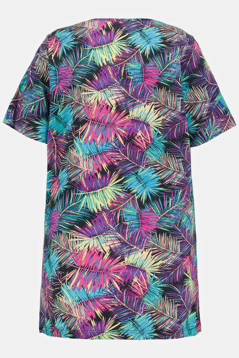 Palm Print V-Neck Cotton Knit Tunic