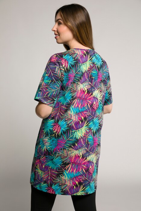 Palm Print V-Neck Cotton Knit Tunic