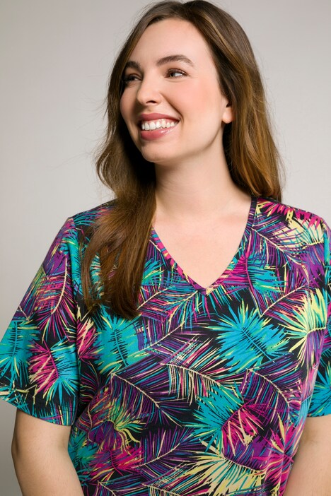 Palm Print V-Neck Cotton Knit Tunic