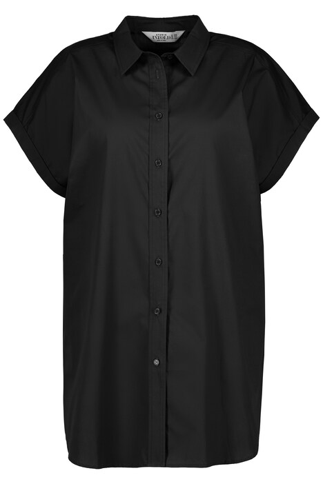 Košilová halenka, oversize, dlouhý střih, límeček, krátké rukávy