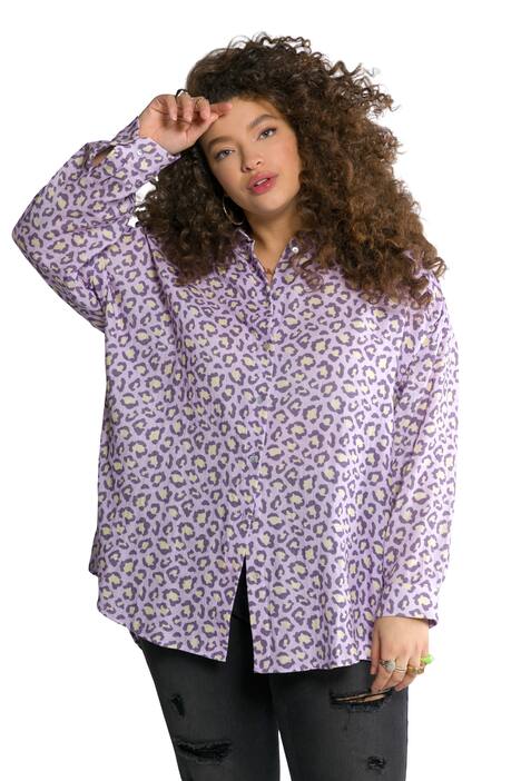Oversize košile, barevný leopardí vzor, límeček, dlouhé rukávy