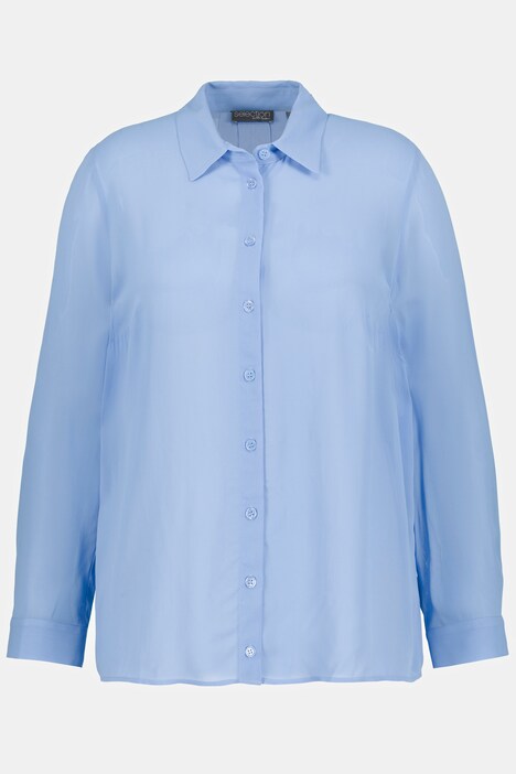 Blusa, forma en A, cuello camisero, mangas 3/4, Cupro/bambú