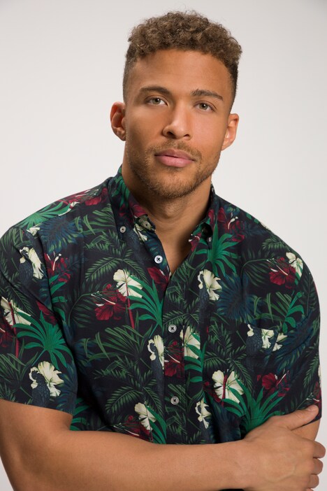 Chemise à manches courtes, avec col à pointes boutonnées et imprimé floral - coupe Modern Fit