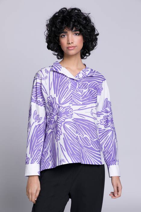 Bluse, Identity, Blüten, Oversized, Stehkragen, Langarm