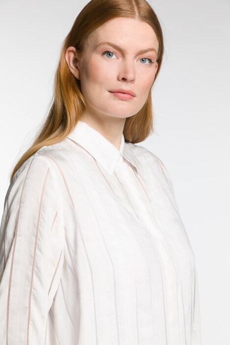 Sheer Stripe Button Front Pointed Hem Blouse