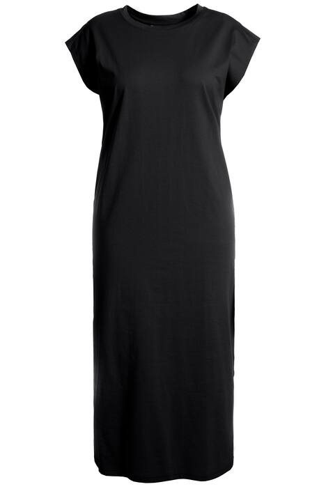 Žerzejové šaty, lehce oversize, kulatý výstřih, postranní rozparky