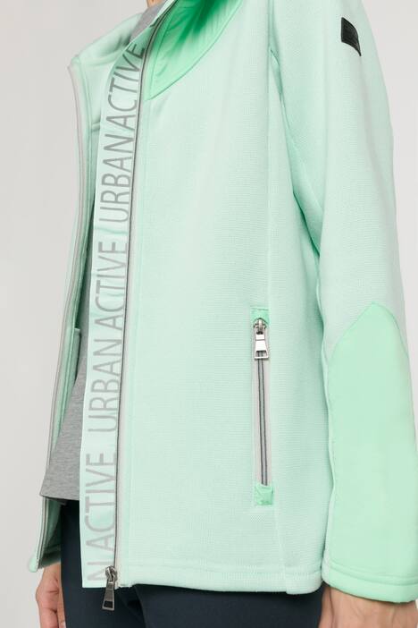 Strickfleece-Jacke, Patches, Kapuze, Zipptaschen