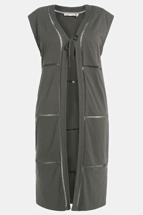 Eco Cotton Ladder Trim Long Cardigan Vest