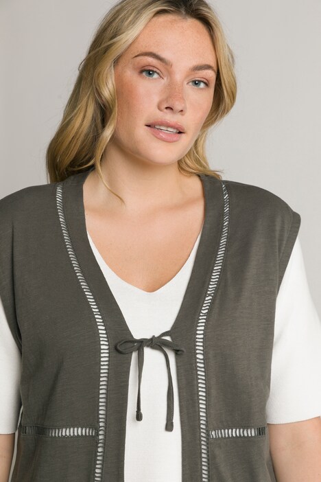Eco Cotton Ladder Trim Long Cardigan Vest