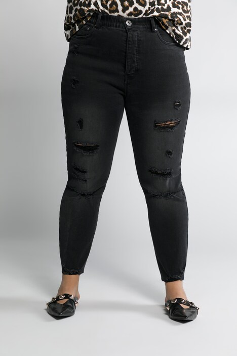 Jean mom, style destroy, 5 poches, base frangée