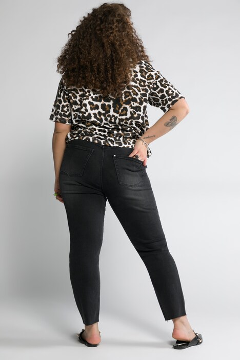 Jean mom, style destroy, 5 poches, base frangée