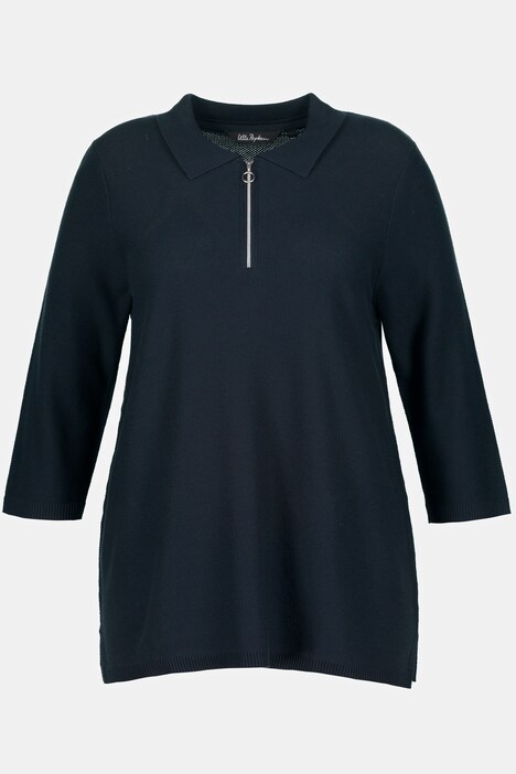Pull, col polo, zip, manches 3/4