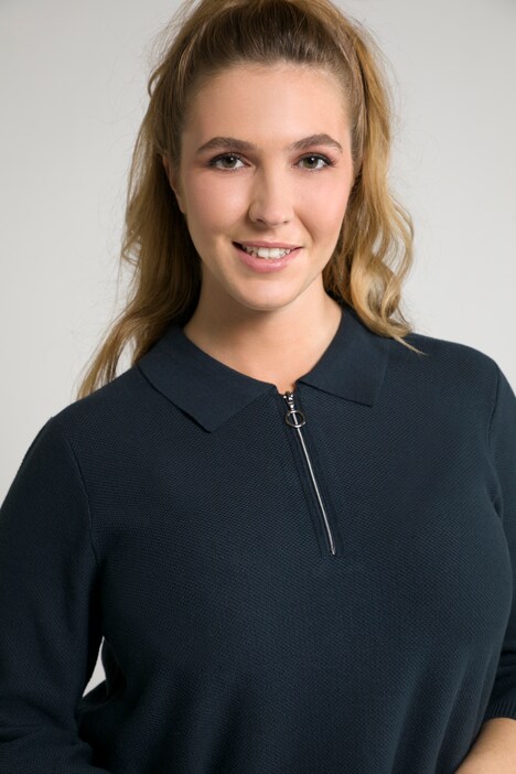 Pull, col polo, zip, manches 3/4
