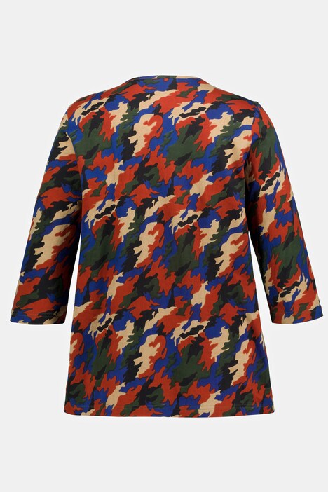 Camiseta, estampado allover, cuello de pico, mangas 3/4