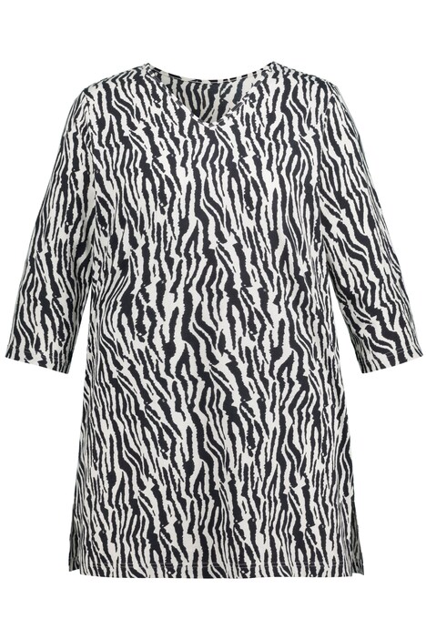 Dlouhé tričko, zebra design, výstřih do V, 3/4 rukávy