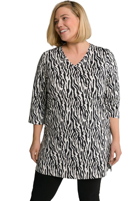 Dlouhé tričko, zebra design, výstřih do V, 3/4 rukávy