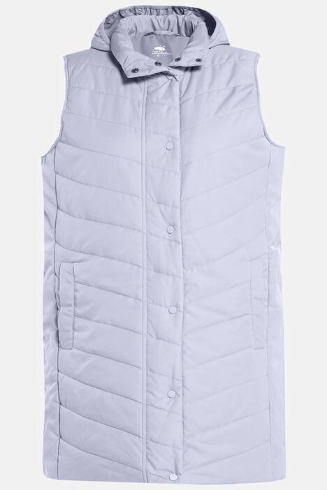 Long-Steppweste, Stehkragen, Kapuze, 2-Wege-Zipper