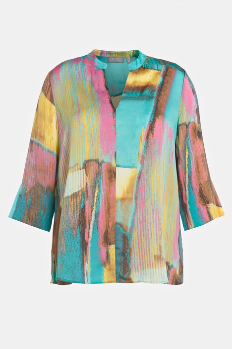 Túnica, diseño artístico, forma en A, cuello alzado, mangas 3/4