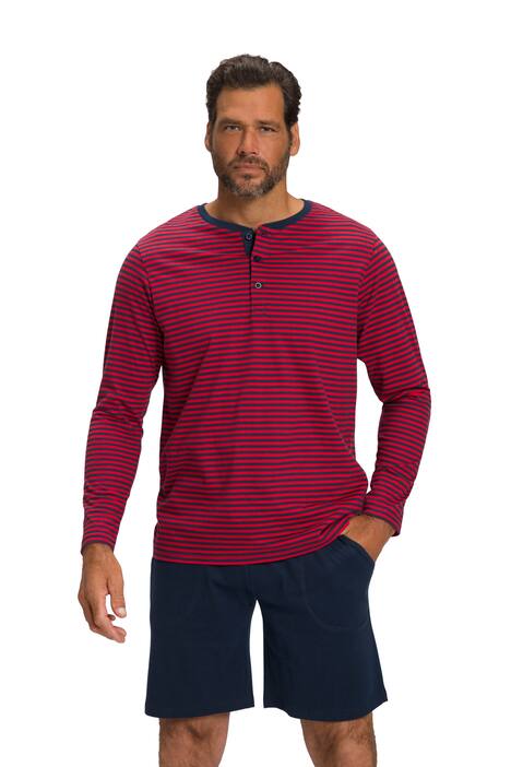 Pyžamo, dvojdílné, pruhované Henley tričko, dlouhé rukávy, krátké kalhoty