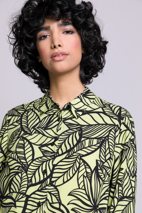 Satinbluse, Identity, Blüten, Stehkragen, Langarm