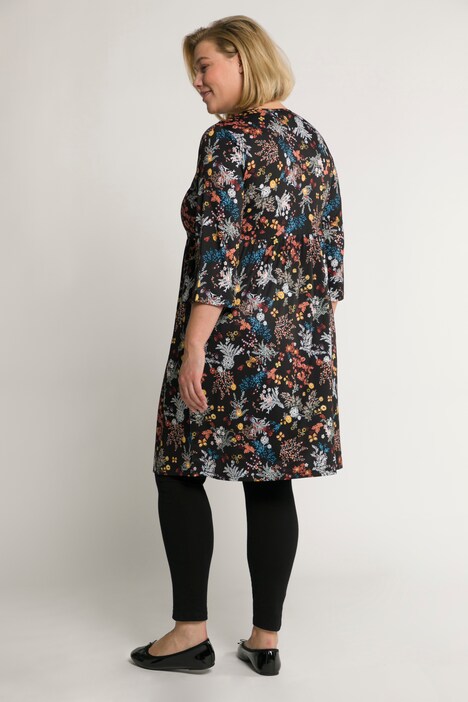 jurk, jersey, paisley, ronde hals, 3/4-mouwen