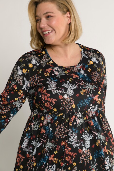 jurk, jersey, paisley, ronde hals, 3/4-mouwen