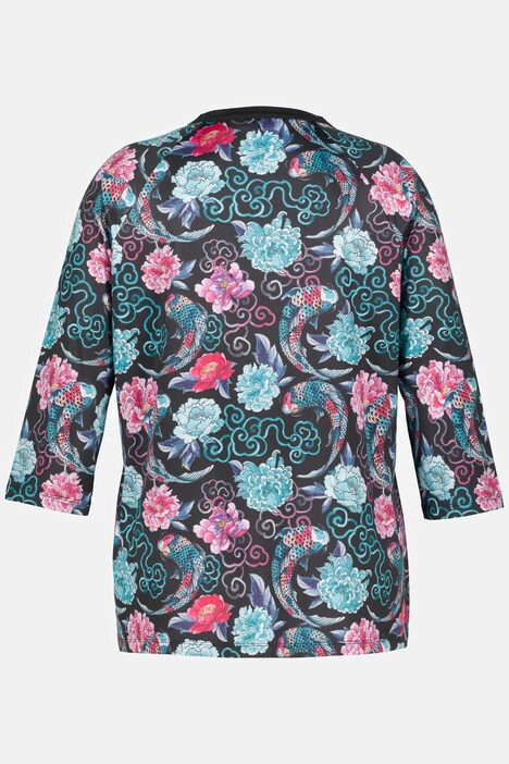 Colorful Koi Zip Front Functional Stretch Knit Top