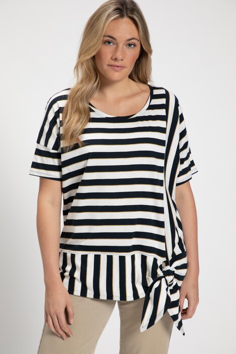 Eco Cotton Stripe Mix Tie Hem Oversized Fit Tee