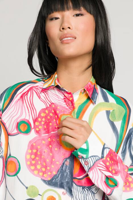 Longbluse, bedruckt, Oversized, Hemdkragen, Langarm, hochwertige Viskose