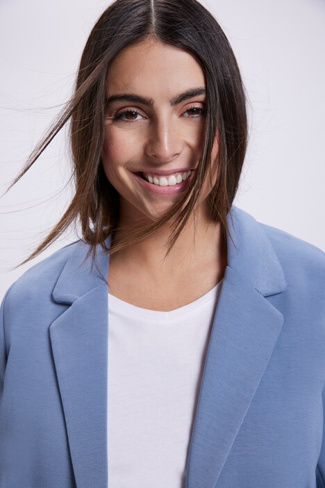 longline blazer, reverskraag, A-lijn, jersey
