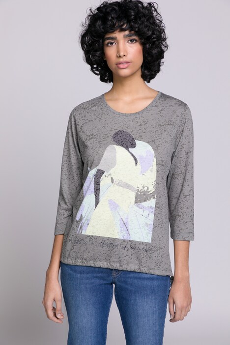 Shirt, bedruckt, elastischer Saum, Rundhals, 3/4-Arm