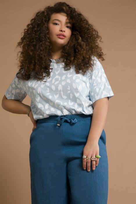 T-shirt, oversize, rund hals, korte ærmer, leo print