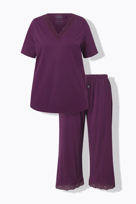 Pyjama, ogenborduursel, V-hals, korte mouwen, modalmix