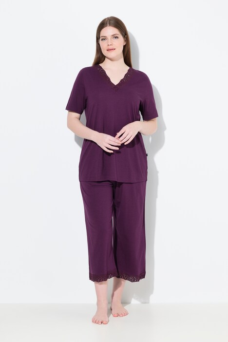 Pyjama, ogenborduursel, V-hals, korte mouwen, modalmix