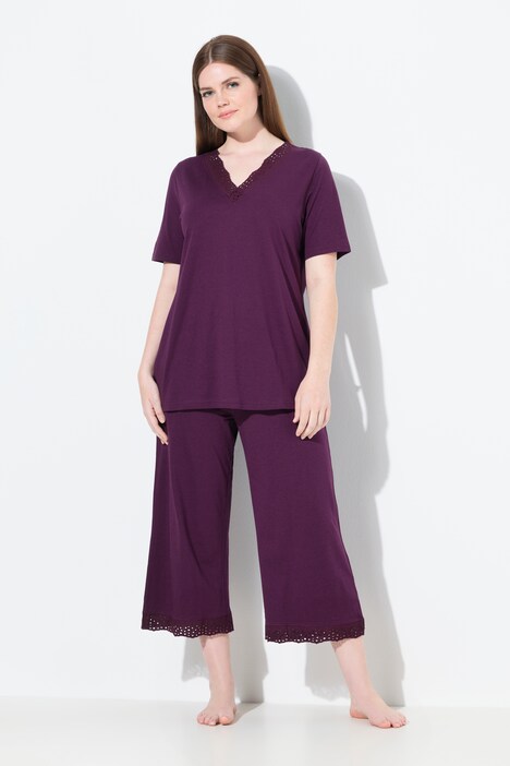 Pyjama, ogenborduursel, V-hals, korte mouwen, modalmix
