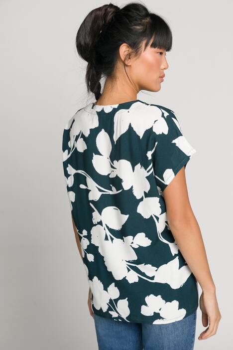 Bluse Identity, XL Blüten, Rundhals, Halbarm, hochwertige Viskose
