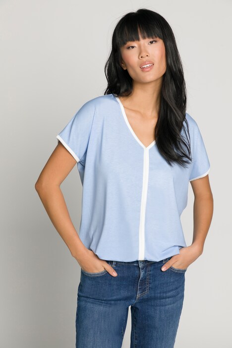T-Shirt, farbige Paspel, V-Ausschnitt, Halbarm