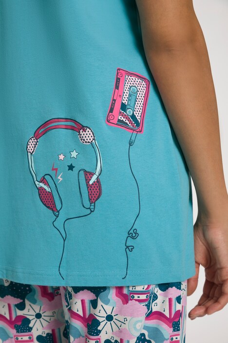 Pyjama, musique, col rond, manches mi-longues