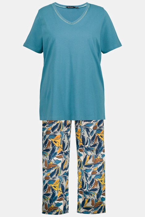 Pyjama, koristereunus, V-pääntie, lyhyet hihat